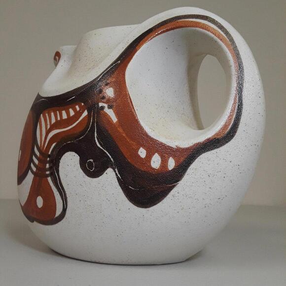 Vintage MCM 1960s Stoneware Pitcher Abstract Neolithic Art - Picture 5 of 9